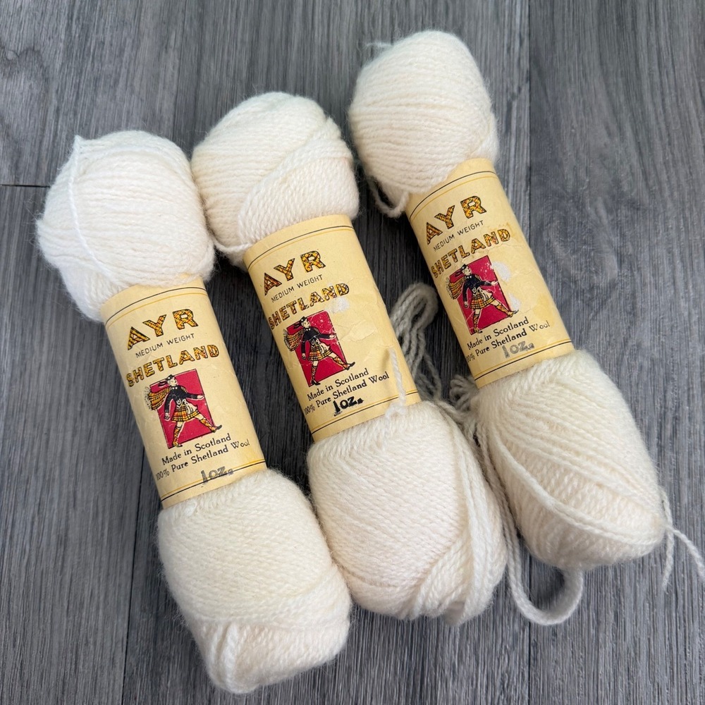 Shetland 100% Pure Wool Yarn Lot of 3 Cream Color 3684 Scotland Vintage AYR